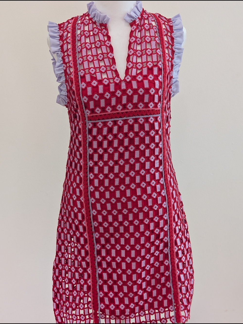 SANDRO PARIS Textured lace Split Neck Dress size 36 US 4
